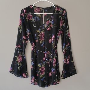 Black and pink floral maternity top in small